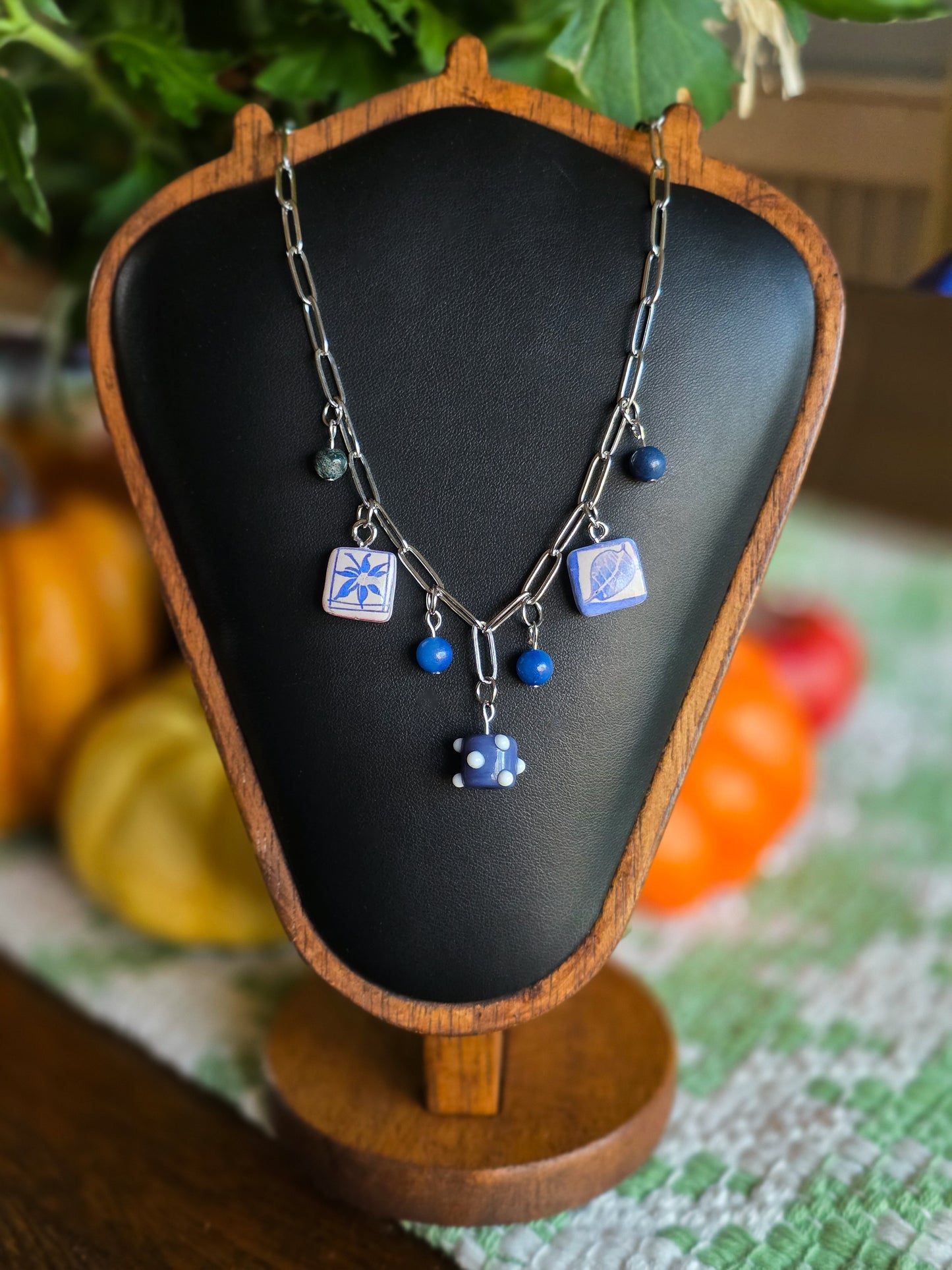 cobalt confetti charm necklace