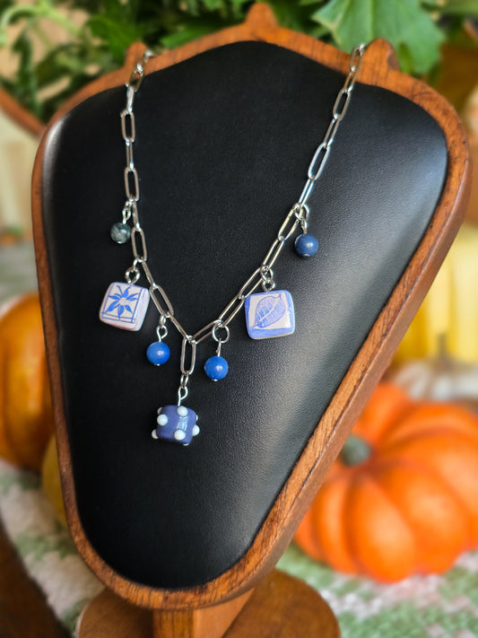 cobalt confetti charm necklace
