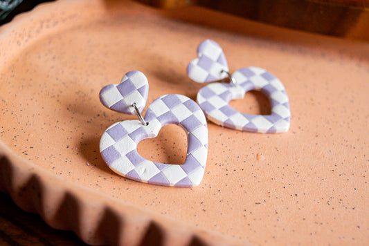 lavender checkered heart dangles