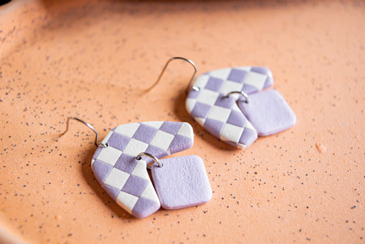 checkered lavender Rochelle dangles