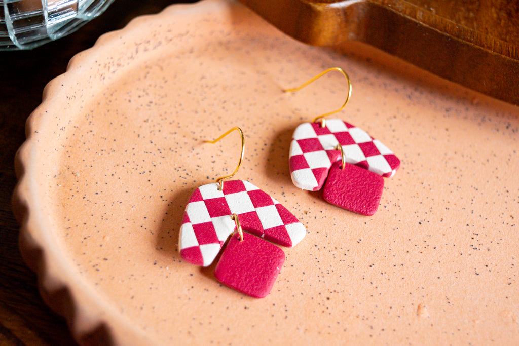 checkered maroon Rochelle dangles